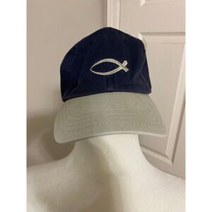 Christian‎ Fish Symbol Black Baseball Cap with Tan Brim Adjustable Hat